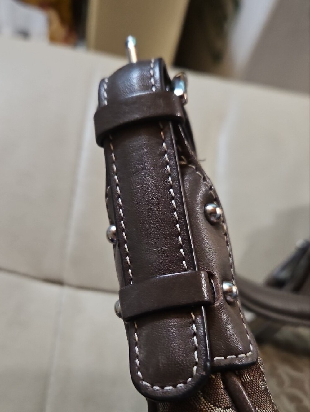 Fossil Brown Logo Jacquard Shoulder Bag with Dark Brown Trim - Picture 3 of 10